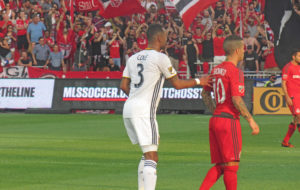 (LA's Ashley Cole, keeping an eye on Toronto's Giovinco)