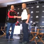 Calgary's Dave Dickenson (left) and Ottawa's Rick Campbell shaking hands to begin Wednesday's head coaches' press conference (Photo credit: Ryan Cowley)