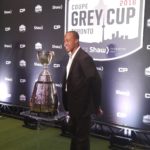 Ottawa Redblacks QB Henry Burris with the Grey Cup on Thursday morning (Photo credit: Ryan Cowley)